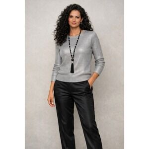 Lauren Ralph Lauren Women's Medium Metallic Silver Knit Vintage Crewneck Sweater